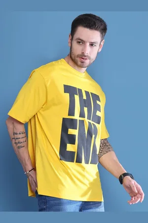 DOOR74 Men Typography Printed Drop-Shoulder Sleeves T-shirt