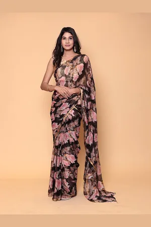 ZARI Floral Pure Chiffon Saree