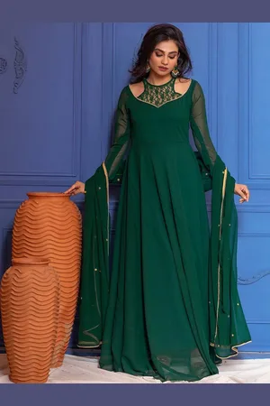 Nüd Round Neck Cut-Out Detailed Gown Dress With Dupatta