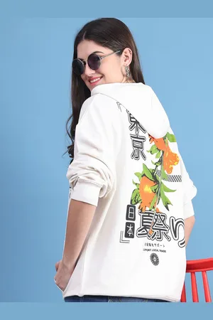 DOOR74 Women Printed Hooded Pullover Sweatshirt