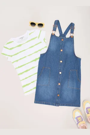 Pantaloons Girls Cotton Round Neck Short Sleeves Pinafore Dress