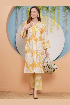 Bhama Couture Floral Printed V-Neck A-Line Kurta with Palazzos