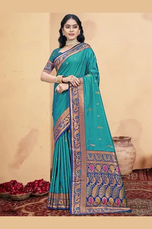 SANGAM PRINTS Woven Design Zari Silk Blend Tussar Saree