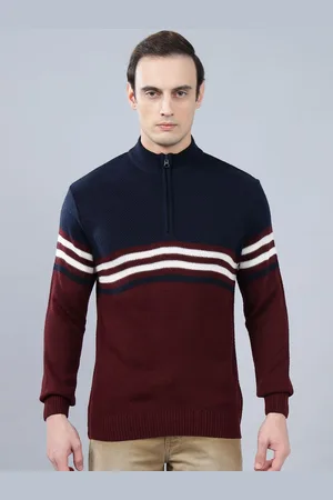 CANTABIL Men Striped Mock Collar Zip Detail Pullover