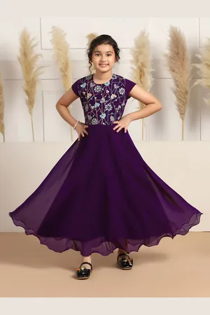 BAESD Girls Floral Embroidered Georgette Fit & Flare Maxi Dress