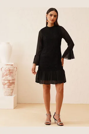 BEATNIK Women Bell Sleeve Lace Sheath Solid Dress
