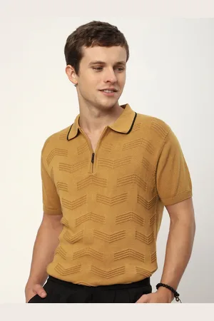 Beyoung Men Polo Collar Raw Edge T-shirt