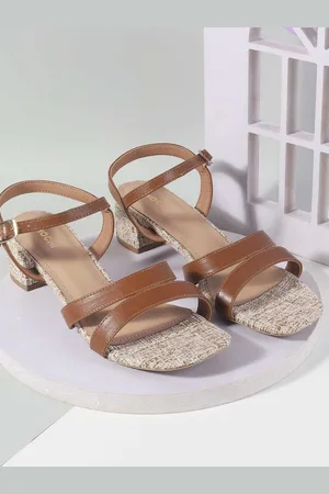All Things Mochi Women Woven Design Block Heel Sandals with Buckles
