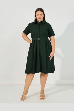 Styli Plus Size Women Solid Shirt Dress With Belt