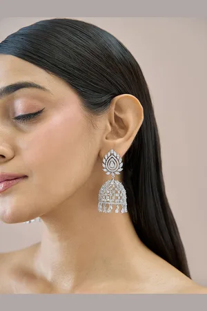Fida Premium 14k Rhodium-Plated Dome Shaped AAA American Diamond Jhumkas