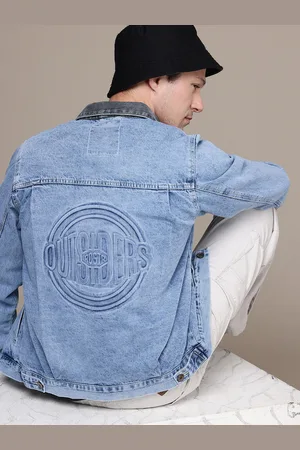 Roadster The Life Co. Pure Cotton Typography Embossed Denim Jacket