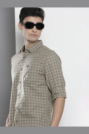 The Indian Garage Co Men Grey Cotton Classic Fit Checked Casual Shirt