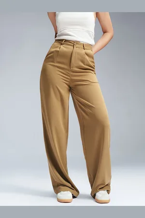 FREAKINS Women Relaxed Straight Fit High-Rise Single Pleated Korean Trousers
