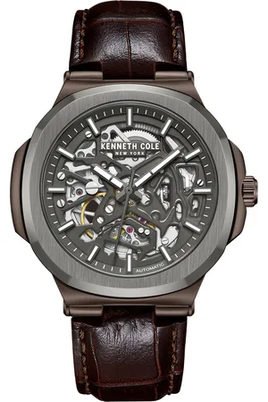 Kenneth Cole Men Embellished Dial & Leather Bracelet Style Straps Analogue Automatic Watch KCWGX0046203MN