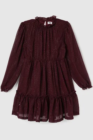 Max Collection Girls Puff Sleeve Cotton Fit & Flare Dress