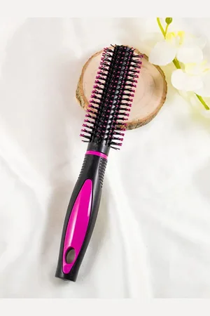 Jewelz Round Hair Brush Detangling & Smoothening - Black & Pink
