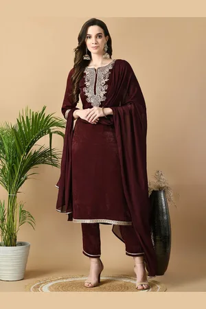 MEESAN Women Ethnic Motifs Embroidered Regular Gotta Patti Velvet Kurta with Trousers & With Dupatta