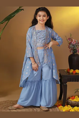 BAESD Girls Floral Embroidered Regular Sequinned Top with Sharara