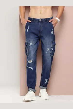 HARVARD Men Cotton Tapered Fit Mildly Distressed Light Fade Jeans