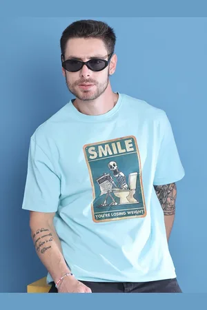 DOOR74 Men Printed Drop-Shoulder Sleeves T-shirt