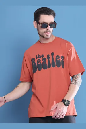 DOOR74 Men Typography Printed Drop-Shoulder Sleeves T-shirt