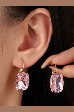 Salty Square Shaped Stone Studded Hoop Earrings