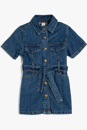 Koton Girls Shirt Collar Short Sleeves Shirt Dress