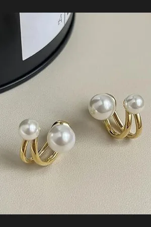 CareDone Gold-Plated Beaded Contemporary Studs Earrings