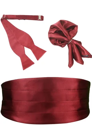 PELUCHE Burgundy Onyx Cummerbund Open Bow Tie & Pocket Square Set