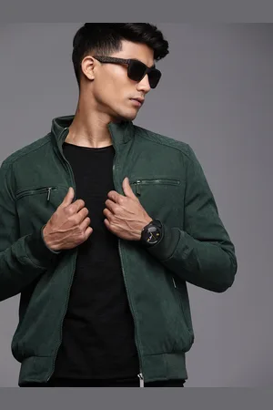 WROGN Men Green Solid Mock Collar Bomber Jacket