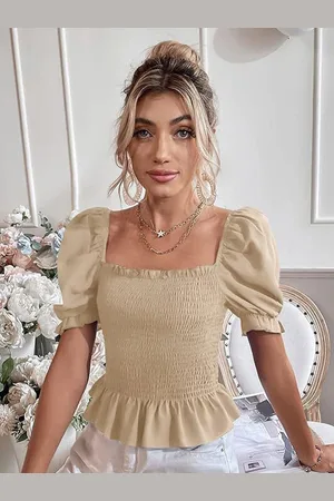 DressBerry Women Puff Sleeve Peplum Top