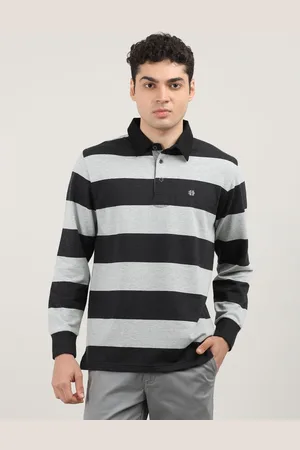 DRAGON HILL Men Striped Polo Collar Pockets Slim Fit T-shirt