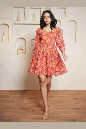 PURVAJA Women Printed Puff Sleeve Fit & Flare Dress