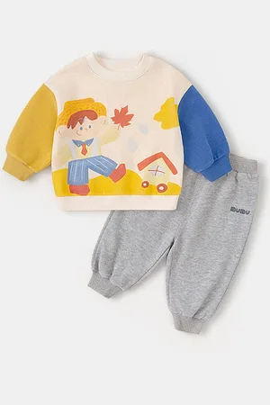 LULU & SKY Girls Printed Round Neck Long Sleeves Sweatshirt With Jogger