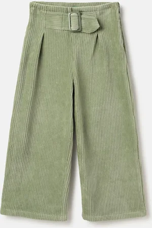 Benetton Girls Striped Printed Cotton Mid-Rise Regular Fit Trousers