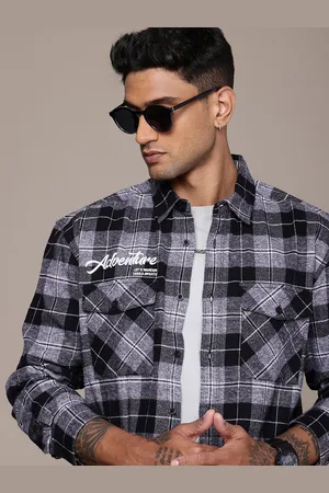 Roadster The Life Co. Pure Cotton Checked Drop-Shoulder Relaxed Fit Twill Casual Shacket