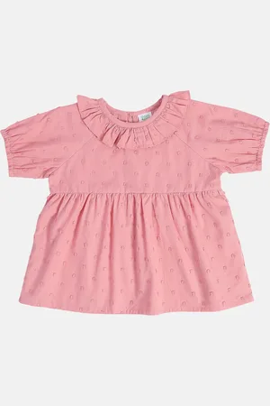 MINI KLUB Girls Self Design Round Neck Cotton Top