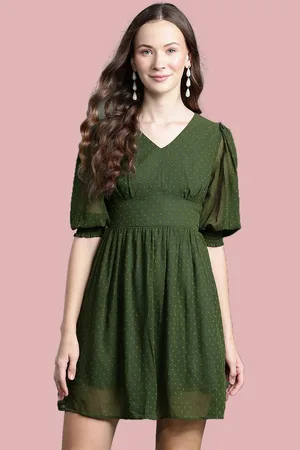 Deewa Women Puff Sleeve Georgette Empire Casual Dress