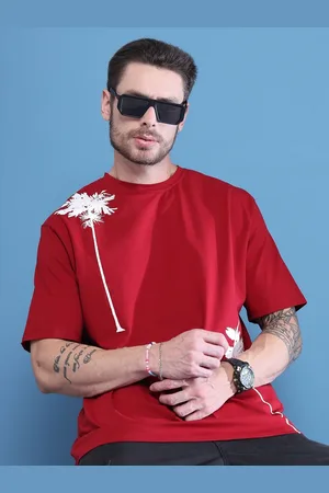 DOOR74 Men Floral Printed Drop-Shoulder Sleeves T-shirt