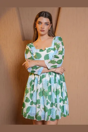 PURVAJA Women Floral Printed Puff Sleeve Fit & Flare Dress
