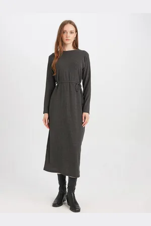 DeFacto Women Round Neck A-Line Midi Dress