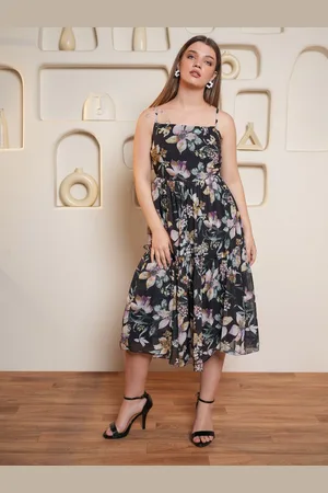 PURVAJA Women Floral Printed Georgette Fit & Flare Midi Dress