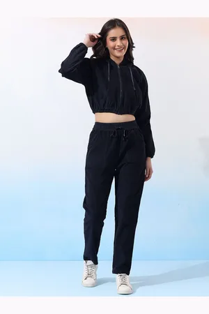 Bani Women Bani Winter Hooded Self Design Crop Jacket With Trouser