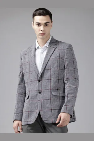 Park Avenue Checked Notched Lapel Single-Breasted Formal Blazer
