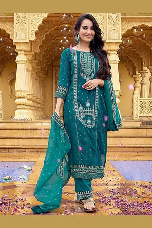 DIVASTRI Women Ethnic Motifs Embroidered Regular Thread Work Kurta with Trousers & With Dupatta