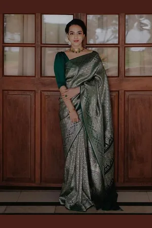 Kalini Women Woven Design Zari Banarasi Saree With Blouse Piece