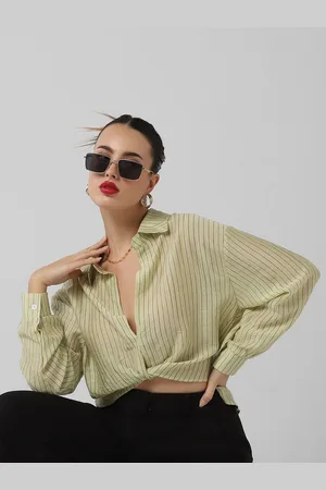 SHOWOFF Women Striped Shirt Style Crop Top