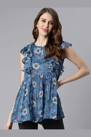 Kalini Floral Print Keyhole Neck Georgette Top