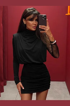 DressBerry Women High Neck Long Sleeves Sheath Dress
