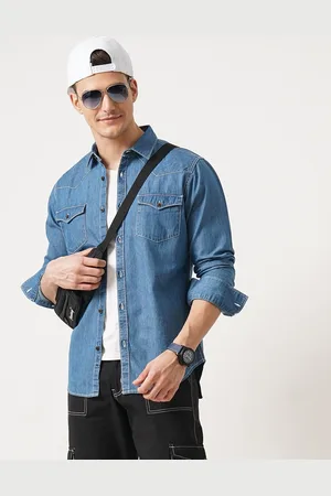 BRITISH CLUB Slim Fit Spread Collar Long Sleeves Denim Casual Shirt